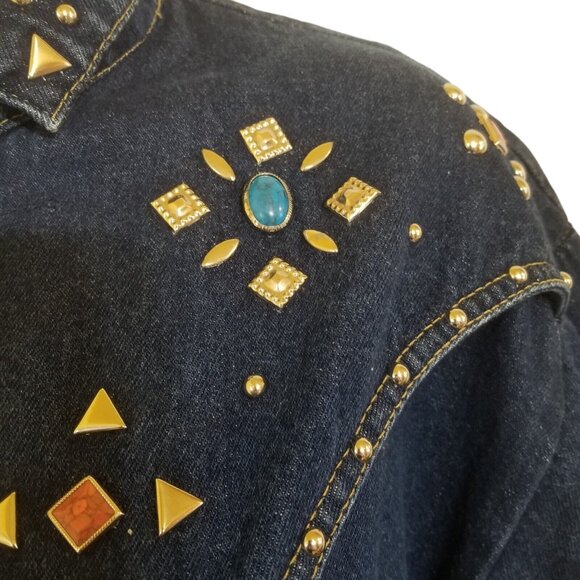 Dreams Vintage Women's Jumpsuit Size L Denim Studded Snap Elastic Playsuit Rompe - Picture 7 of 16